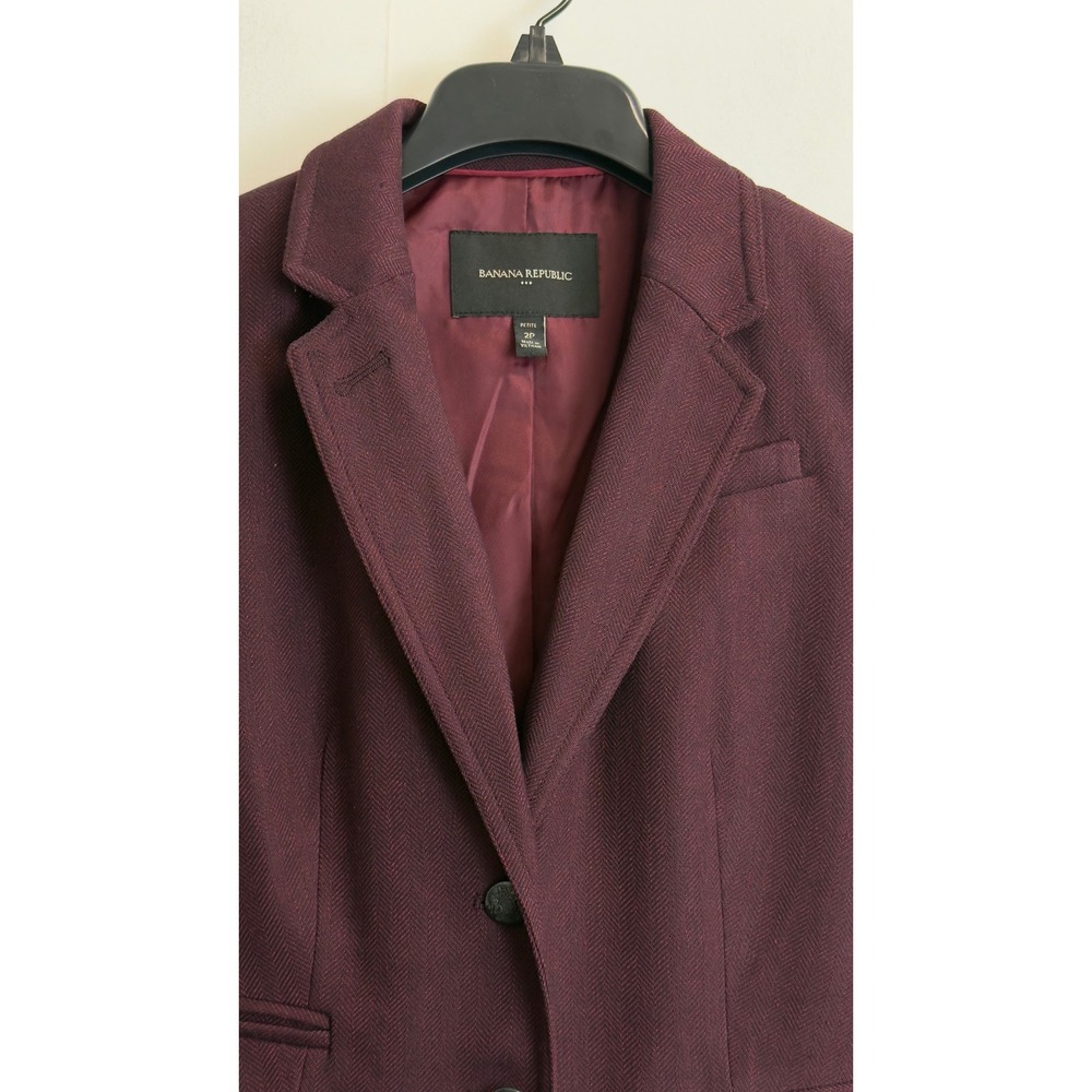 Banana Republic Burgundy Herringbone Blazer Petite 2P Two Button Crested Jacket - Picture 2 of 10